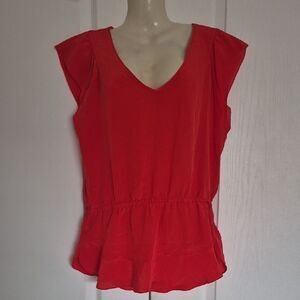 Joe Fresh Red V-Neck Silk Blouse